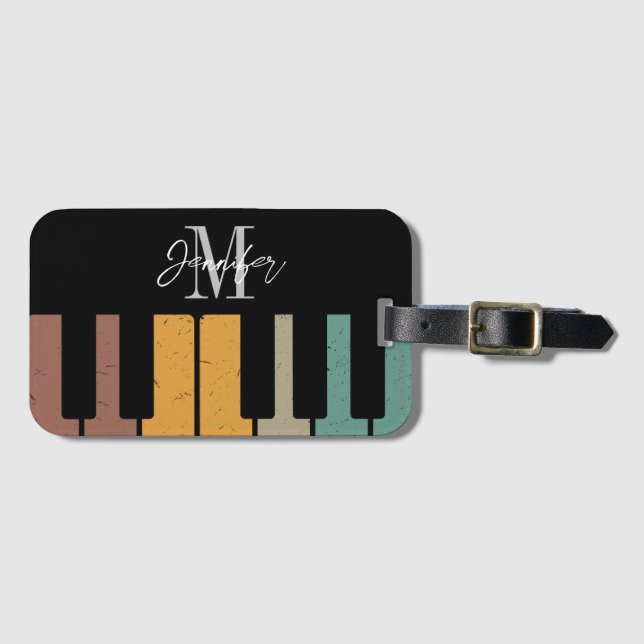 Retro Piano Monogram Name Personalized Luggage Tag (Front Horizontal)