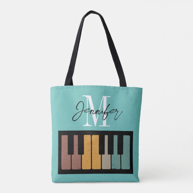 Retro Piano Monogram Name Personalized Tote Bag (Back)
