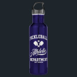 Retro Pickleball Athletic Department Custom  710 Ml Water Bottle<br><div class="desc">Hydrate in style with this fun pickleball water bottle featuring crossed pickleball paddles,  ball and retro typography.  Add your custom text to personalize - player name,  team name,  club name,  town,  city,  tournament name,  etc. Makes a great gift for pickleball players,  coaches,  teammates,  etc.</div>