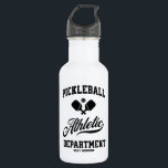 Retro Pickleball Athletic Department Custom Stainl 532 Ml Water Bottle<br><div class="desc">Hydrate in style with this fun pickleball water bottle featuring crossed pickleball paddles,  ball and retro typography in black.  Add your custom text to personalize - player name,  team name,  club name,  town,  city,  tournament name,  etc. Makes a great gift for pickleball players,  coaches,  teammates,  etc.</div>