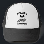 Retro Pickleball Athletic Department Custom Trucker Hat<br><div class="desc">Fun pickleball hat featuring crossed pickleball paddles,  ball and retro typography.  Add your custom text to personalize - team name,  club name,  town,  city,  tournament name,  etc. Makes playing pickleball even more fun.</div>