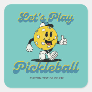 Retro Pickleball Cartoon Mascot Personalized Text Square Sticker