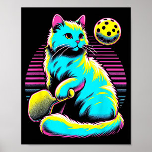 Retro pickleball cat lover - paddle sport feline poster