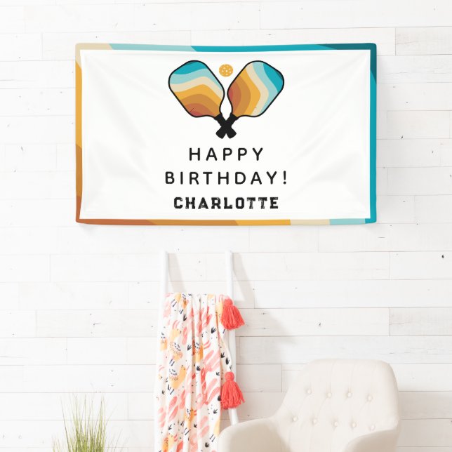 Retro Pickleball Paddles & Ball Birthday Party Banner (Insitu)