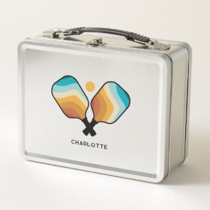 Retro Pickleball Paddles & Ball Custom Name Metal Lunch Box
