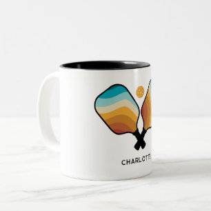 Retro Pickleball Paddles & Ball Custom Name Two-Tone Coffee Mug