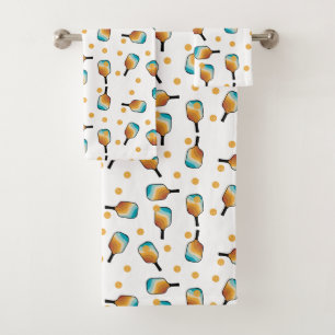 Retro Pickleball Paddles & Ball Pattern Bath Towel Set