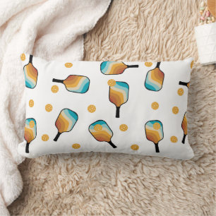 Retro Pickleball Paddles & Ball Pattern Lumbar Pillow