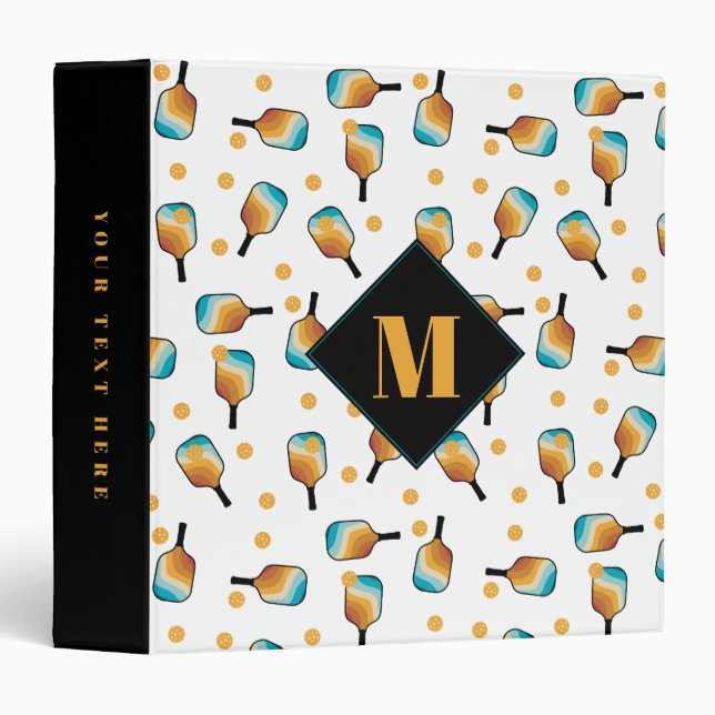 Retro Pickleball Paddles & Ball Pattern Monogram Binder (Front/Spine)