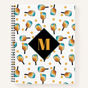 Retro Pickleball Paddles & Ball Pattern Monogram Notebook