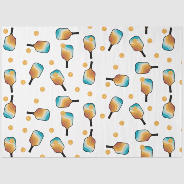 Retro Pickleball Paddles & Ball Pattern Tissue Paper (Front)