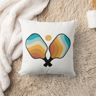 Retro Pickleball Paddles & Ball  Throw Pillow
