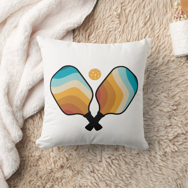 Retro Pickleball Paddles & Ball  Throw Pillow (Blanket)