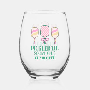 Retro Pickleball Social Club Birthday Stemless Wine Glass