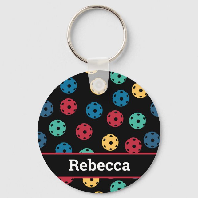 😍 Retro Pickleballs / black  Keychain (Front)