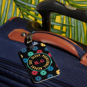 😍 Retro Pickleballs / black with initials Luggage Tag