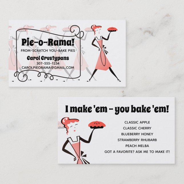 Retro pie girl apron baking bakery business cards (Front/Back)