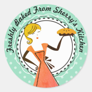 Retro pie housewife bakery from the kitchen of classic round sticker