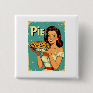 Retro Pie Lady – Vintage Baking Poster Illustratio 2 Inch Square Button