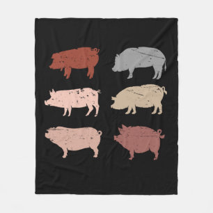 Retro Pig Lover Farm Animals Swine Vintage Pig Fleece Blanket