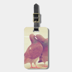 Retro Pigeon Love Birds Kissing Couple Photo Luggage Tag