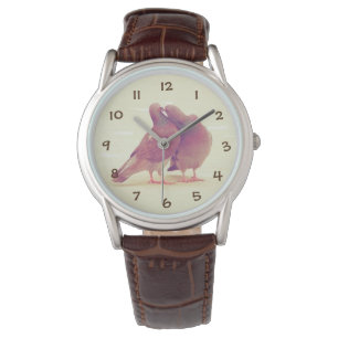 Retro Pigeon Love Birds Kissing Couple Photo Watch