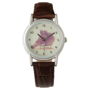 Retro Pigeon Love Birds Kissing Couple Photo Watch