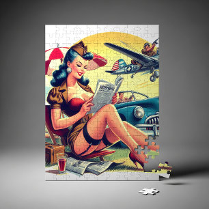 Retro Pilot Pin-up Jigsaw Puzzle