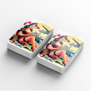 Retro Pilot Pin-up Playing Cards