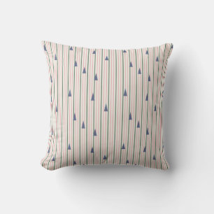 Retro Pin Stripe with Christmas Tree Throw Pillow