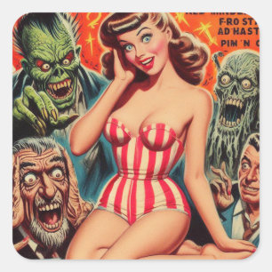 Retro Pin-up and Monsters Square Sticker