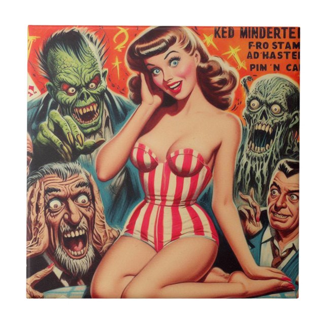 Retro Pin-up and Monsters Tile (Front)