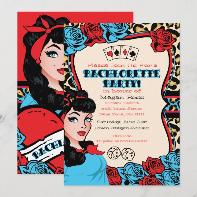 Retro Pin-up Girl, Rock-A-Billy Fête Invitations (Devant / Derrière)