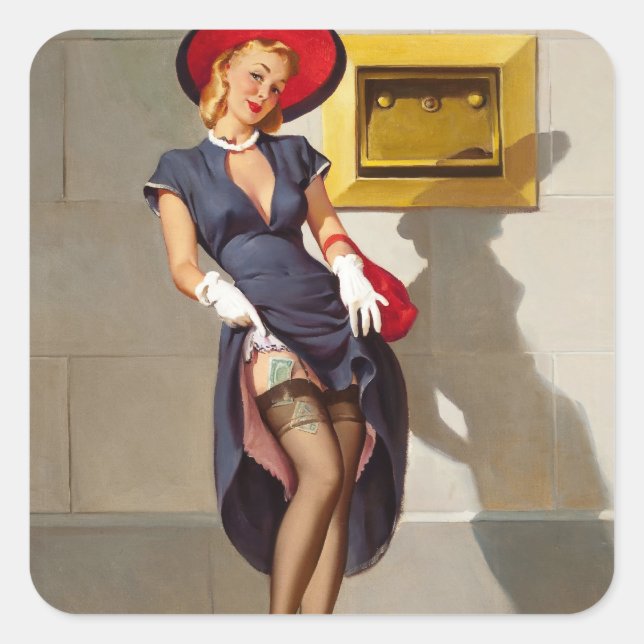 Retro Pin-Up Girl Square Sticker (Front)