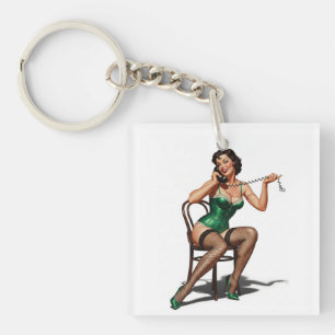 Retro Pin-up Girl with Green Shoes Keychain
