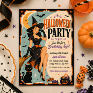 Retro Pin-Up Witch Halloween Party Invitation