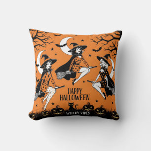 Retro Pin-Up Witches  Throw Pillow