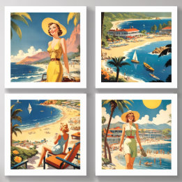 Retro Pin-up Woman Travel America Resort Vacation Acrylic Photo Tile