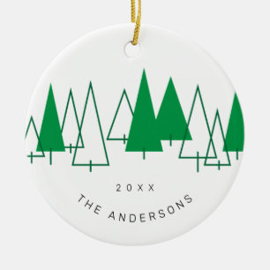 Retro Pine Trees Christmas Ceramic Ornament