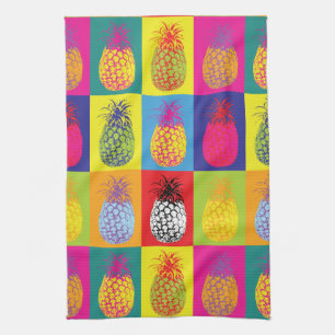 Retro Pineapple Pop Art Bright Bold Kitchen Print Towel