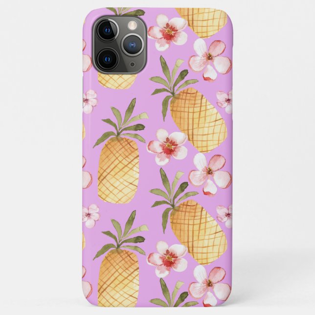 Retro pineapple tropical print on lilac background Case-Mate iPhone case (Back)