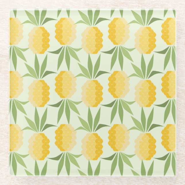 Retro Pineapples Glass Coaster (Front)