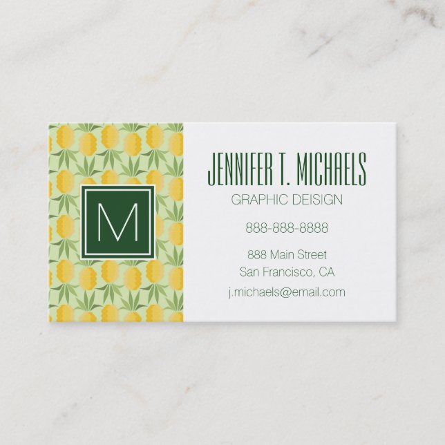 Retro Pineapples | Monogram Business Card (Front)