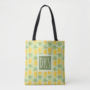Retro Pineapples Monogram Tote Bag