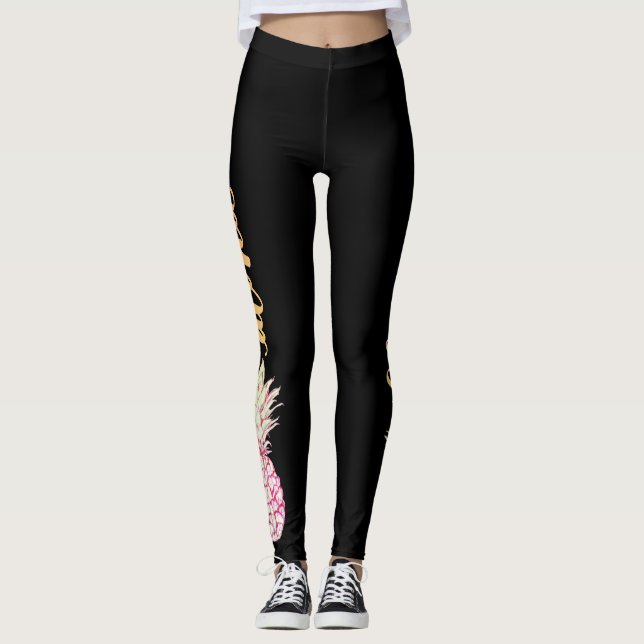 Retro Pink Aloha Pineapple Leggings (Front)