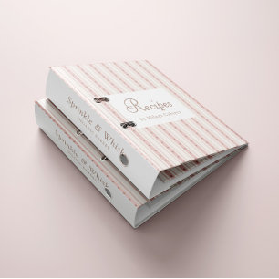 Retro Pink And Brown Heart Stripes Bakery Binder