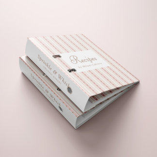 Retro Pink And Brown Heart Stripes Bakery Binder