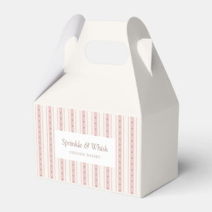 Retro Pink And Brown Heart Stripes Bakery Favor Box