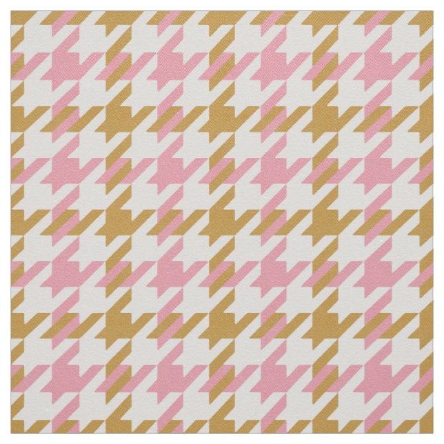 Retro pink and gold houndstooth plaid pattern fabric (Swatch)