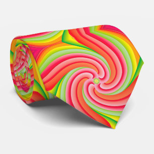 Retro Pink and Green Groovy Swirl Pattern Tie